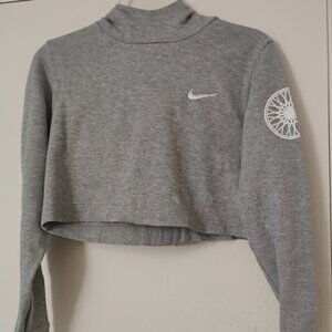 Nike Sweatshirt hoody Cropped SzS Women Gray White Graphics Pullover Soul